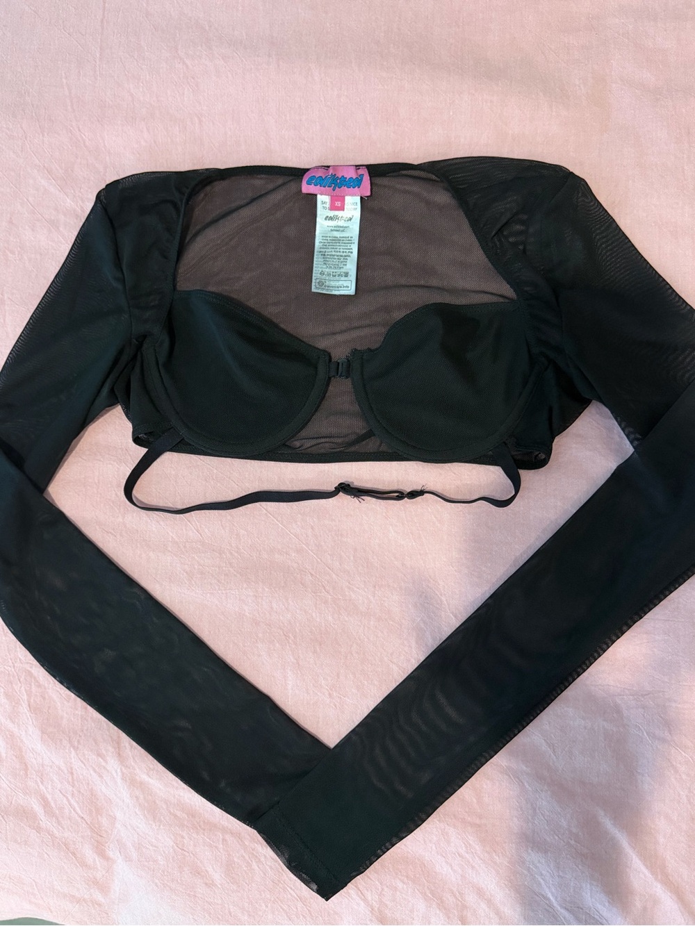 Mesh Long Sleeve Crop Top/Bra With Clasp